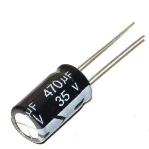 470uF 35V ±20% 525mA@120Hz Plugin,D10xL12.5mm Aluminium Electrolytic Capacitors – Leaded ROHS